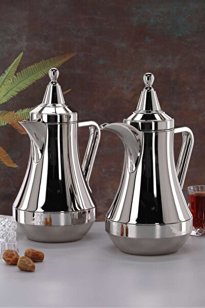 aljahwari Glass thermos set, stainless steel exterior, suitable for tea (1 liter), coffee (1 liter)