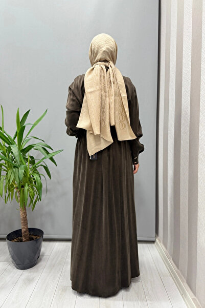 clande Pocket Detailed Silk Cupro Dress Brown 5005