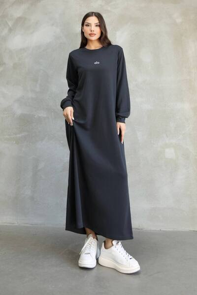 MODİVA MİX Straight Stylish Comfortable Cut Long Black Dress - Suitable for Hijab