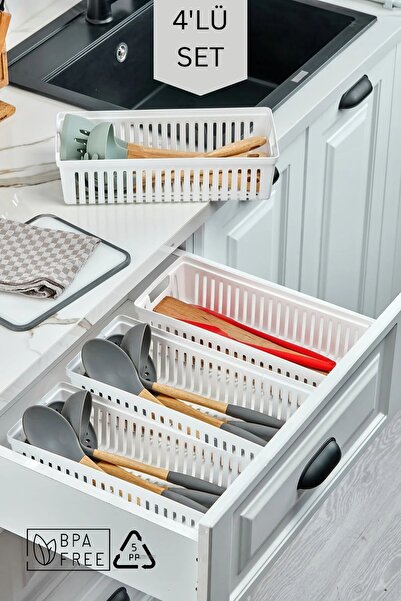 espashome Set of 4 Spoon Rest and Ladle Rest Drawer Organizer / White