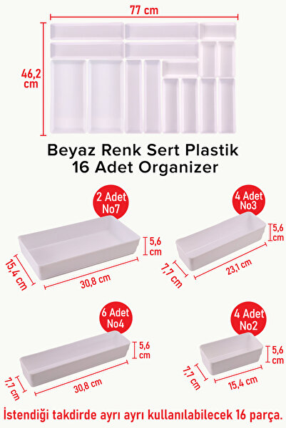 color house منظم أدوات المائدة البلاستيكي الصلب الجديد باللون الأبيض، طقم من 16 قطعة، منظم للأدراج باللون الأبيض