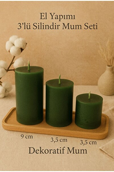 aralmini El Yapımı 3'lü Silindir Mum Seti Dekoratif Ev Dekorasyonu Hediyelik Mum