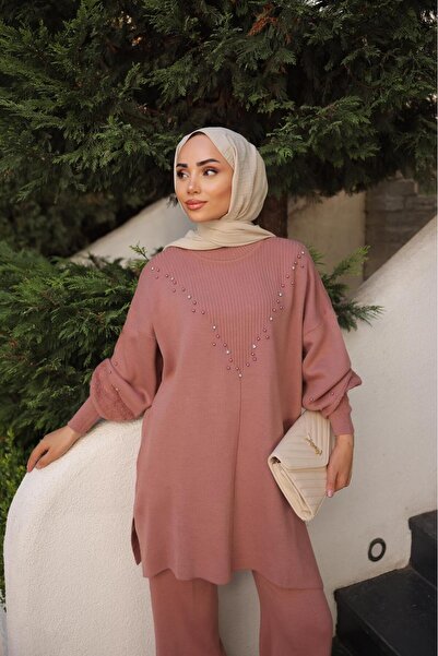 Kirazca Butik Women's Stone Knitwear Hijab Set