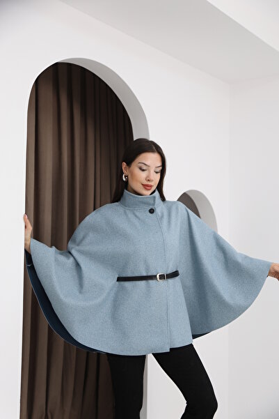 Leo Ferre Women's Blue New Season Poncho with Embroidered Belt. 1208.