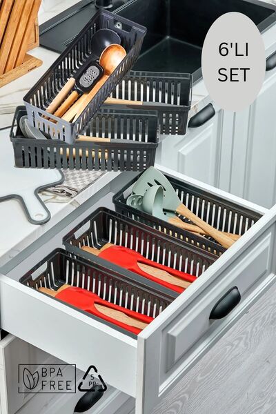 espashome Set of 6 Spoon Rests and Ladle Rests Drawer Organizer / Anthracite