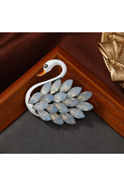 Punky Store Mekik Taşlı Mineli Kuğu Broş-4.5 cm