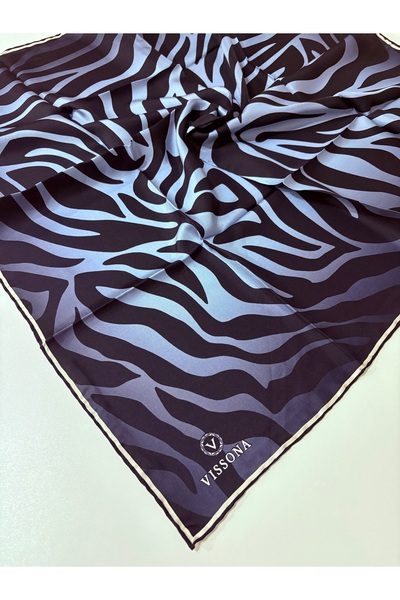 Vissona Black Indigo Zebra Print Tivil Silk Scarf-6259-9-KVS0810