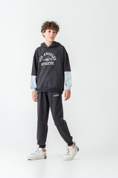 Mışıl Kids Los Angels Athletic Baskılı Kapüşonlu Kanguru Cepli Erkek Çocuk Alt Üst Eşofman Takımı