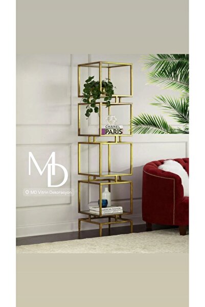 MD Vİtrin Dekorasyon Metal 4 Raflı Kitaplık Çiçeklik Gümüşlük Duvar Raflı Aksesuarlık