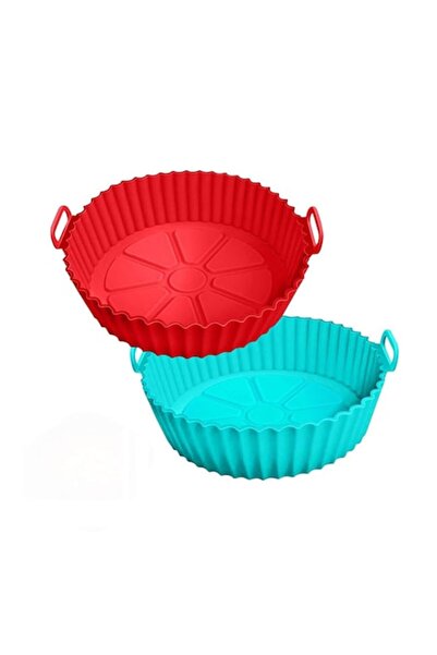 Rqiurpn Set 2 AirFryer Trays, Rqiurpn, Reusable and Easy to Clean, 20x17x5cm, Silicone, Blue/Red