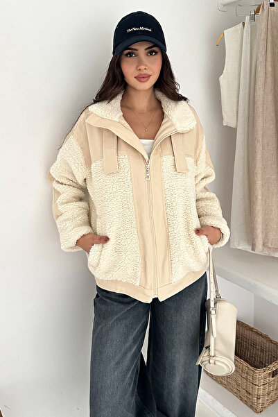 Noa Noa Women's Color Block Zippered Sherpa Coat – Cozy Contrast