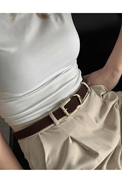 MODAM HİFA Gold Buckle Suede Belt Women's Belt Trouser Belt Dress Belt Waist Belt