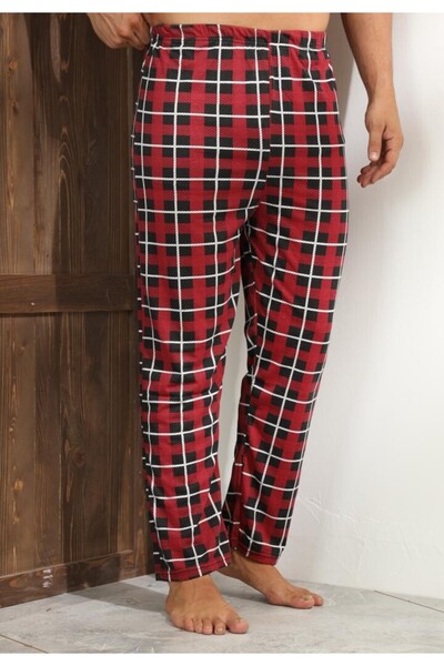 TOSKI Pantalon barbat big size roșii cu carouri alb-negru