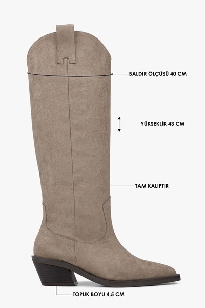 Shoeberry Women's Kailey Mink Suede Cowboy Boots