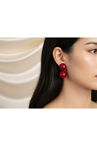 Dorvina Gold Color Red Bead Model Brass Women's Earrings