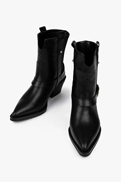 Shoeberry Kadın Arden Siyah Cilt Kovboy Bot
