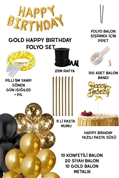 Baloncu Dede Gold Happy Birthday Foil Balloon Set Black Gold Birthday Large Party Set Decorations