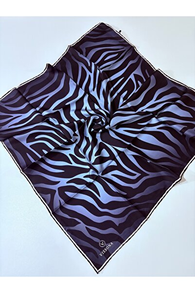 Vissona Black Indigo Zebra Print Tivil Silk Scarf-6259-9-KVS0810