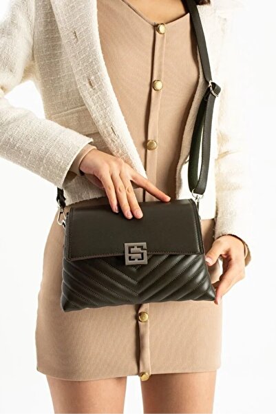 H&D COLLECTİON Stylishly Designed Mink Women's Medium Size Crossbody Bag, Chain Strap, Embroidery and Flap Detail Shoulder Bag