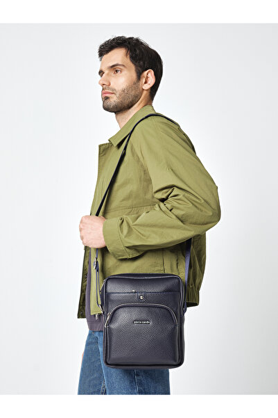 Pierre Cardin Синя чоловіча сумка з регульованими плечовими ременями, двома застібками-блискавками та кишенями 01PC001431