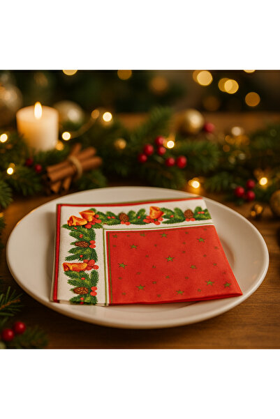 store trend 20’li Yılbaşı Temalı 32×32 cm Peçete – Christmas Çam ve Çan Motifli