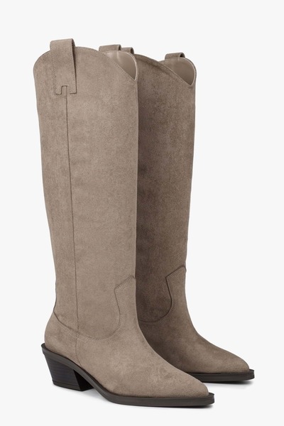 Shoeberry Women's Kailey Mink Suede Cowboy Boots