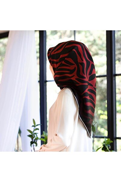 Vissona Black Red Zebra Pattern Tivil Silk Scarf-Kvs0811