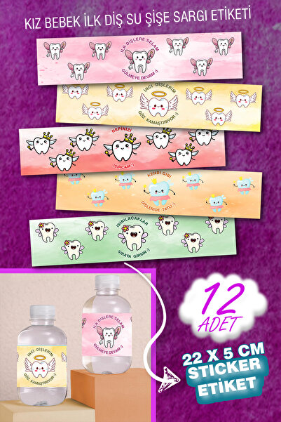 karanca parti süs Kız Bebek İlk Dişim Çıktı Su Şişe Etiketi Sargısı Diş Buğda...