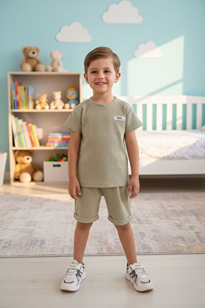 morbella Mustard/Black/Beige Corded Fabric Children's Set |   Summer Short Sl...