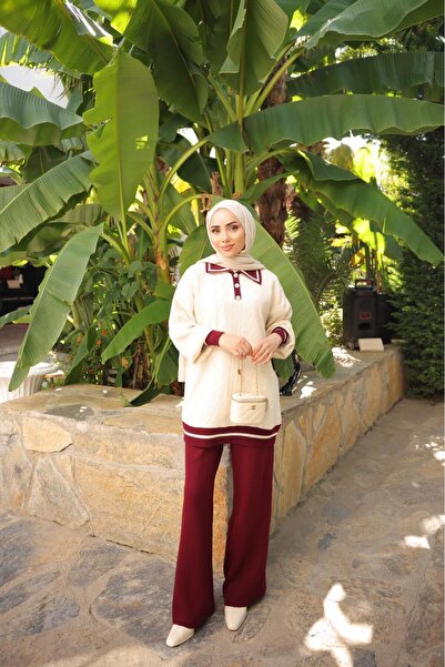 Kirazca Butik Women's Standard Size Diamond Pattern Knitwear Hijab Two-Piece Set