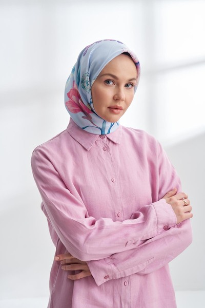 ARMANDA Premium Serisi Magnolia Desen %100 Twill İpek Eşarp Desenli İpek Eşar...