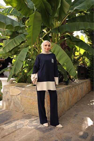 Kirazca Butik Women's Glittery Striped Knitwear Double Set