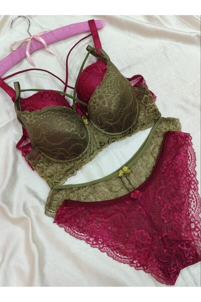 Love Angels Lace Detailed Unpadded Cross String Underwire Bra Panty Set - Lingerie Set 2-Piece Set