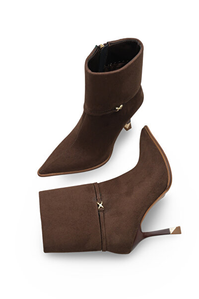 Elexus Kadın Süet Bot Yüksek Topuklu Fermuar Detaylı Kahve