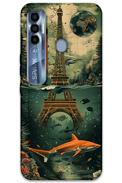 MRCİLETİSİM Tecno Spark 7 Pro Case Hd Pattern Printed Back Cover - Art Eiffel Tower