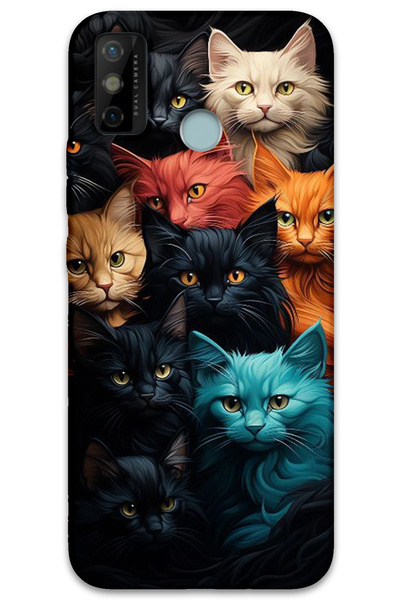 MRCİLETİSİM غطاء خلفي لهاتف Tecno Spark 6 Go بنمط HD مطبوع - قطط ملونة