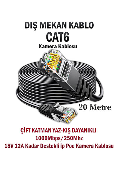 20 metre Kamera Kablosu Cat6 Dış mekan Çift Katman Yaz Kış Dayanıklı
