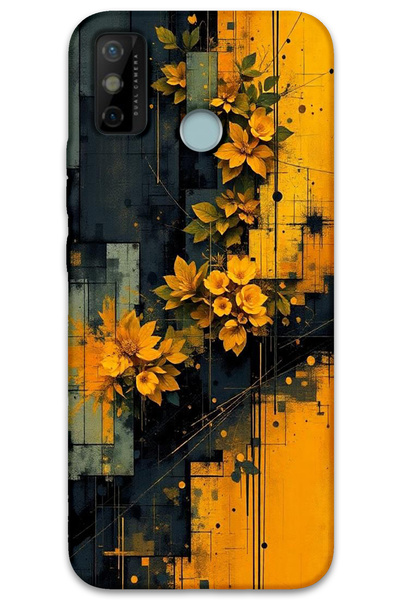 MRCİLETİSİM غطاء خلفي لهاتف Tecno Spark 6 Go HD Pattern مطبوع - زهور صفراء