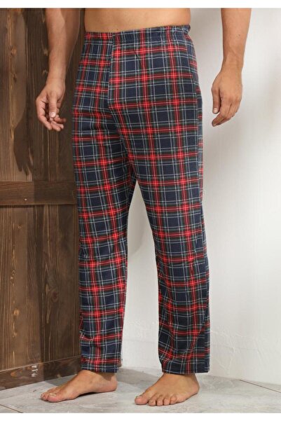 TOSKI Pantaloni pijama bărbați albastru închis cu design în carouri roșii