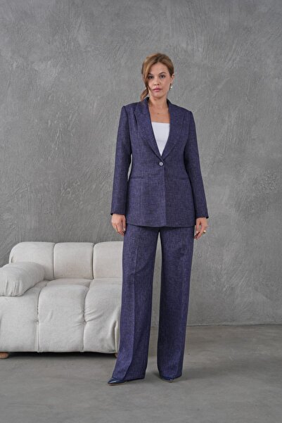 nodilife Flamlı Yünefekt Kadın Takım Elbise Lacivert