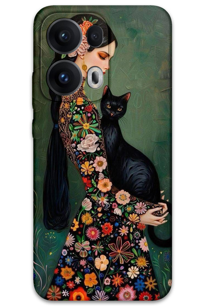 MRCİLETİSİM غطاء خلفي لهاتف اوبو رينو 13 برو 5G بنمط HD مطبوع - قطة سوداء