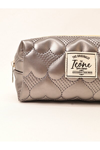 ICONE BAG Heart Quilted Embroidered Metallic Colored Makeup Bag