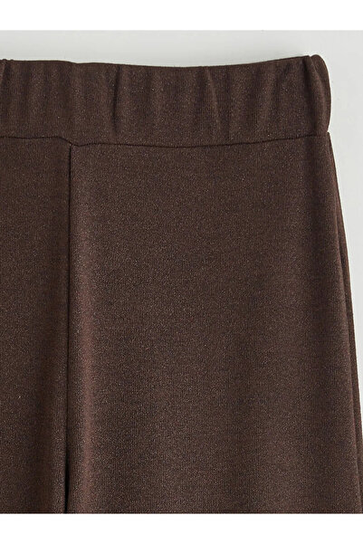LC Waikiki Lcw Modest Brown Women's Trousers with Elastic Waist and Shiny Look