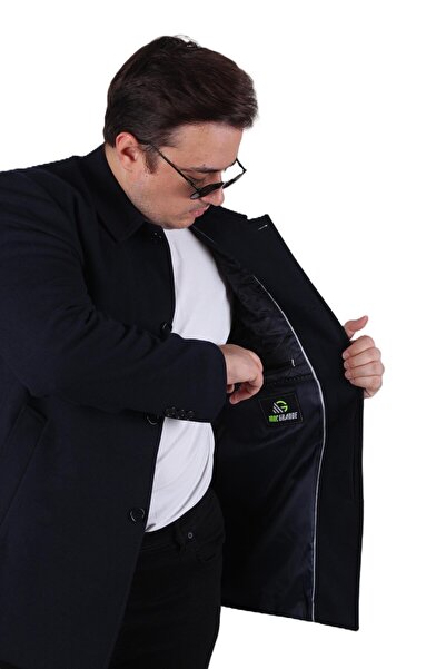 MocGrande Men's Plus Size Cashmere Coat 103008 Navy Blue