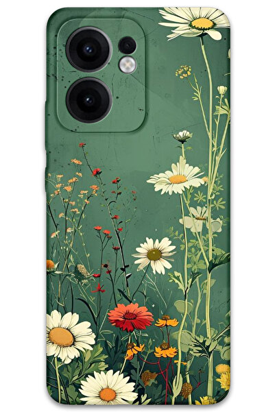 MRCİLETİSİM غطاء خلفي لهاتف اوبو رينو 13F 5G بنمط HD مطبوع - ديزي أخضر