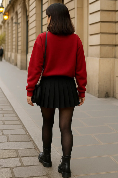 COMBİNE MİCHAİL Women's Crew Neck Oversized Red Sweater