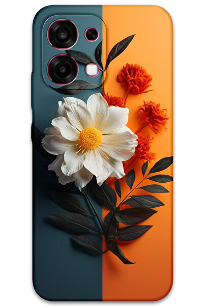 MRCİLETİSİM غطاء خلفي لهاتف اوبو A6 برو 4G بنمط HD مطبوع - زهرة بيضاء برتقالية