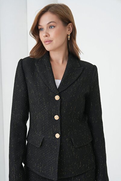 nodilife Women's Suit with Cufflink Knitted Fabric Skirt Black