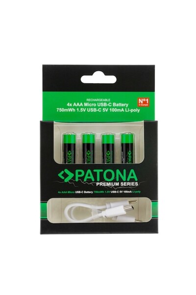Patona Baterii reîncărcabile premium AAA USB-C, set de 4, autodescărcare redu...