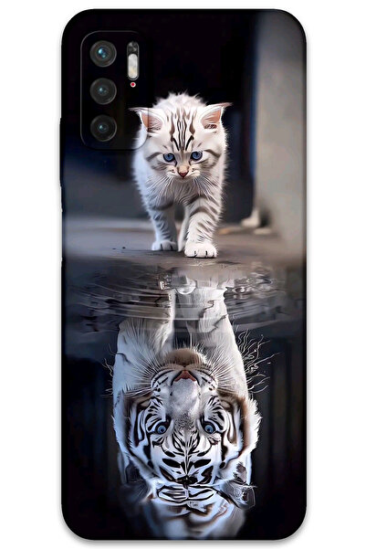 MRCİLETİSİM غطاء خلفي لهاتف Xiaomi Redmi Note 10 5G بنمط HD مطبوع - انعكاس القطط